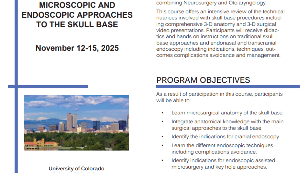 SRS -10th Annual Course for Microscopic and Endosc. Approaches to the S B ∞ Aurora, Colorado∞ Nov 12 – 15 2025